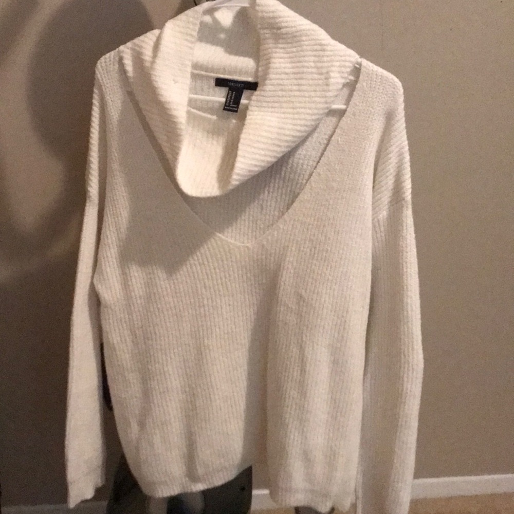 Turtle neck deep v white sweater